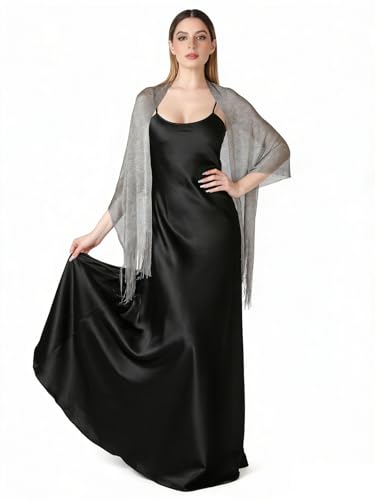 Sumolux Shawls Wraps for Evening Dresses Metallic Glitter Shawls Scarf for Women Sparkling Wedding with Free Buckle - color: Dark Grey With Gold Threads