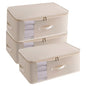 3 Pack Large Canvas Storage Bags, Zipper Closet Organizers Thick Handles Clear Window, Foldable Cotton Linen Containers for Clothes Sweater/Bedding（Oatmeal） - color: Oatmeal