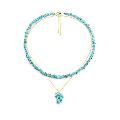 2Pcs Crystal Necklace for Women Handmade Choker Necklaces Pendant Necklace Natural Stone Gemstone Beaded Necklace 18k Gold Plated Adjustable Dainty Necklace for Women - color: Turquoise