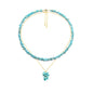 2Pcs Crystal Necklace for Women Handmade Choker Necklaces Pendant Necklace Natural Stone Gemstone Beaded Necklace 18k Gold Plated Adjustable Dainty Necklace for Women - color: Turquoise