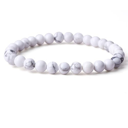 Handmade Stretch Elastic Bracelet Natural Stone Crystal Healing Power Energy Gifts for Reiki Nature's Beauty and Spiritual Essence Unisex 6mm - color: Howlite