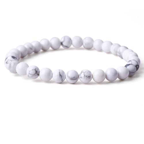 Handmade Stretch Elastic Bracelet Natural Stone Crystal Healing Power Energy Gifts for Reiki Nature's Beauty and Spiritual Essence Unisex 6mm - color: Howlite
