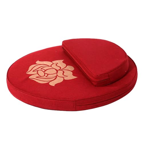 Round Meditation Cushion Mat Set with Washable Cotton Linen Cover, Larger Yoga Mat Bolster Floor Pillows Seating for Adults Meditation Accessories red-70cm - color: Red, size: 70cm
