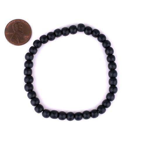 Wood Bead Bracelet - color: Charcoal Black, size: Small Beads