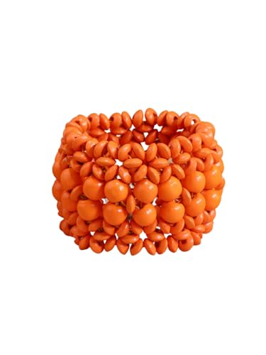 Bohemian Wooden Bead Bracelets Boho Colorful Handmade Elastic Stretch Bracelets Design for Women Summer Beach Festival Jewelry - color: Orange