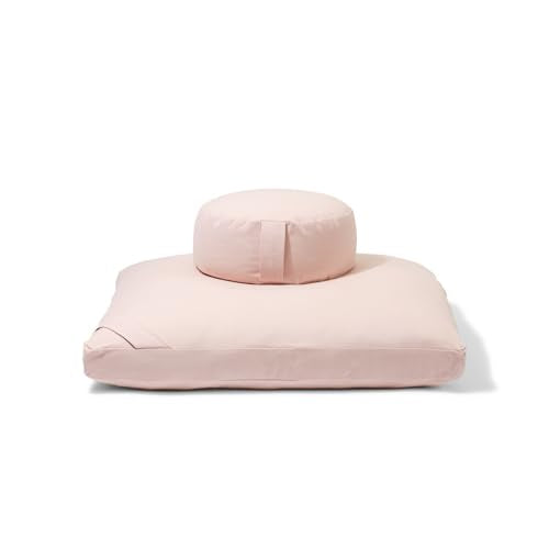 Meditation Cushion Set by renoo - Durable Comfortable Organic Cotton, Linen, Hemp - Modern Zafu Zabuton - Buckwheat Kapok Filled Floor Pillow Yoga Bolster in 15 Colors Washable Cover - color: Dawn
