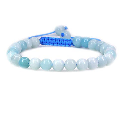 Keleny Natural Gemtone 6mm Round Beads Crystal Adjustable Braided Macrame Tassels Bracelets Unisex - color: Blue Amazonite