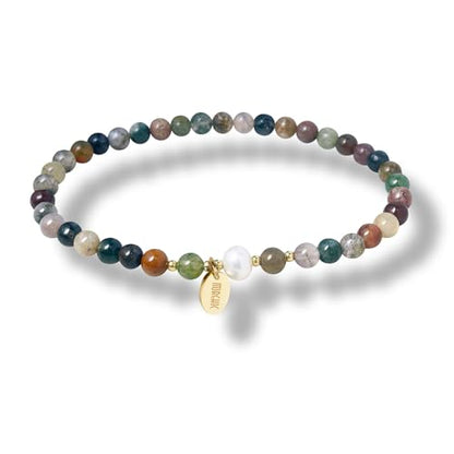 Morchic 4mm Natural Gemstone Beads Stretch Bracelet for Women, With Freshwater Pearls, Energy Gem Birthday Gift for Her 7.2” - color: India Agate