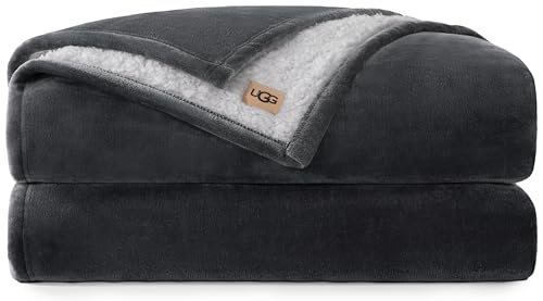 UGG Nita Full/Queen Blanket, Cozy Soft Queen Bedding, Plush Fleece Blanket for Bed, Extra Large Throw for Couch, Luxury Bedroom Decor, 90-inch x 90-inch, Charcoal Grey - color: Grey, size: Full/Queen