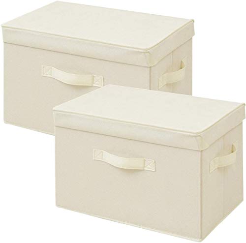 Yamazen YTCF-2PF(IV) Storage Box with Lid, Width 15.0 x Depth 9.8 x Height 9.8 inches (38 x 25 x 25 cm), Handle Included, Color Box Compatible, Finished Product, Ivory 2-Piece Set - color: Ivory
