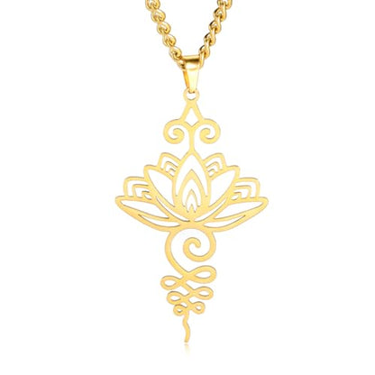 TEAMER Lotus Necklace Stainless Steel Flower of Life Necklace Yoga Meditation Pendant Inspirational Jewelry For Women - color: Style 1 - Gold