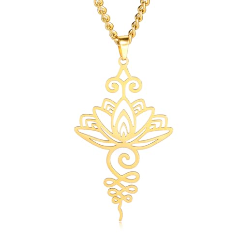 TEAMER Lotus Necklace Stainless Steel Flower of Life Necklace Yoga Meditation Pendant Inspirational Jewelry For Women - color: Style 1 - Gold