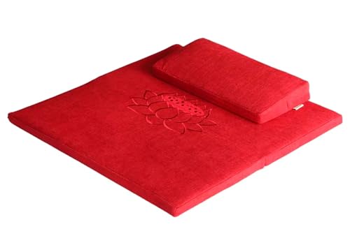 Meditation Cushion Yoga Mat and Pillow Set for Sitting On Floor(Size:60x60cm(24x24inch),Color:Red) - color: Red, size: 60x60cm(24x24inch)