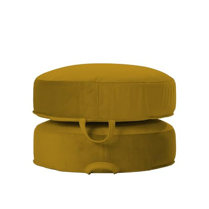 Factory Direct Partners FDP Overstuffed 16 inch Round Velvety and Vinyl Floor Cushions with Handles Flexible Seating for Home, Lounge, Yoga Studio, Deluxe Foam (2-Piece) - Dijon - color: Dijon