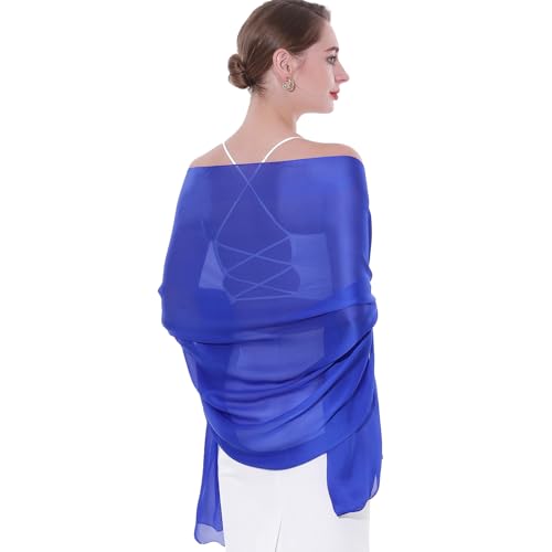 Womens Scarf Pashmina Shawls and Wraps for Evening Dresses Like Chiffon Silk Scarf for Bridal Weddings - color: Royal Blue