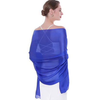 Womens Scarf Pashmina Shawls and Wraps for Evening Dresses Like Chiffon Silk Scarf for Bridal Weddings - color: Royal Blue