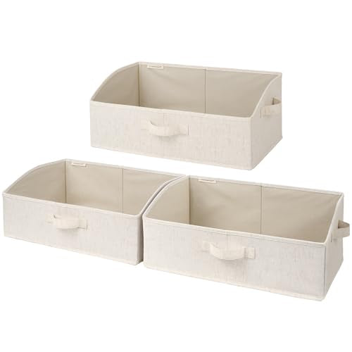StorageWorks Trapezoid Storage Bins, Linen Closet Organizer, Closet Organizer Bins, Shelf Baskets, Clothing, Towels, Large, Beige(Cotton-linen), 3-Pack - color: Beige(Cotton-linen), size: Large