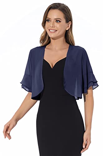 Women Shrug Soft Chiffon Open Front Sheer 3/4 Sleeve Bolero Cardigan for Evening Dress