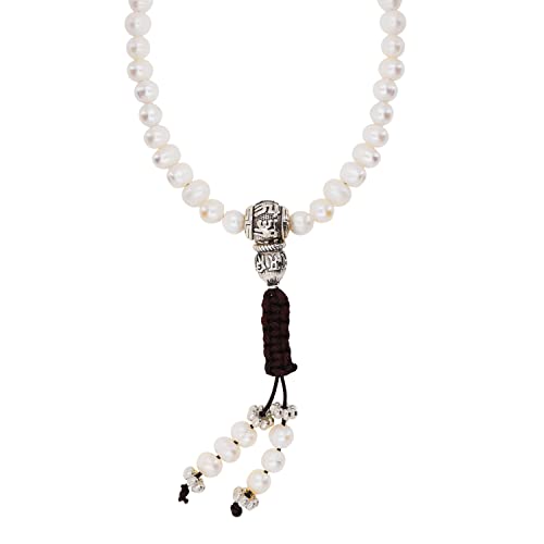 Mandala Crafts Buddhist Prayer Beads 108 Necklace Bracelet - Pearl Prayer Beads for Women - Tibetan Pearl Mala Beads 108 for Yoga Meditation - color: White