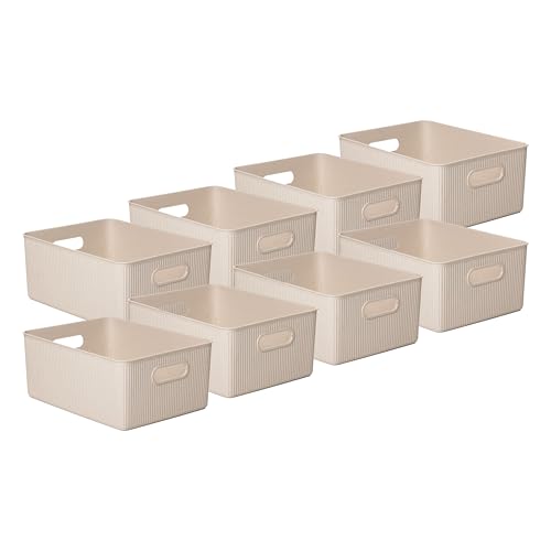 Superio Eco-Friendly Decorative Plastic Basket Open Home Storage Bins Organizer Baskets, Large (8 Pack) Container Boxes for Organizing Closet Storage Bins for Shelves Drawer Shelf 15 Liter - color: Eco-Friendly, size: 15 Liter (8 Pack)