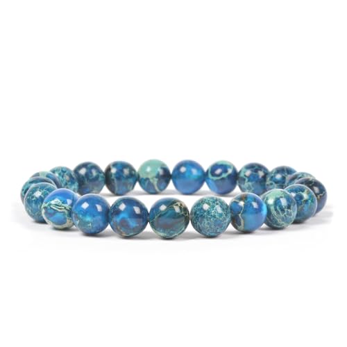 Justinstones Gem Semi Precious Gemstone 10mm Round Beads Stretch Bracelet 7 Inch Unisex - color: Blue Sea Sediment Jasper