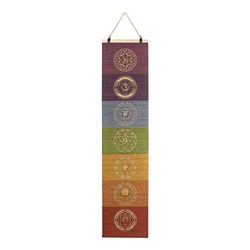 CosplayStudio Bamboo Scroll Yoga Symbol Wall Art Banner For Meditation 7 Chakra Mandala Yoga Painting | Wall Hanging Bamboo Curtain Decoration For Meditation Studio Room