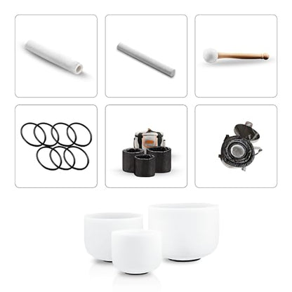 RYAN DVAN 432Hz Crystal Singing Bowl Set of 3, 6" A Third Eye, 8" G Throat, 10" F Heart Bowls, Quartz Chakra Singing Bowls for Meditation & Healing, with Case, Mallet, Suede Striker & O-Rings - color: White (6A+8G+10F), size: 6-10 Inch 432Hz