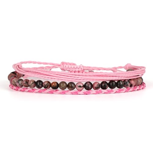 QOGIR Handmade Healing Bracelet,6mm Natural Gem Stone Bracelet rope bracelet - color: Black Rhodonite(Insight and Awareness), size: 4mm