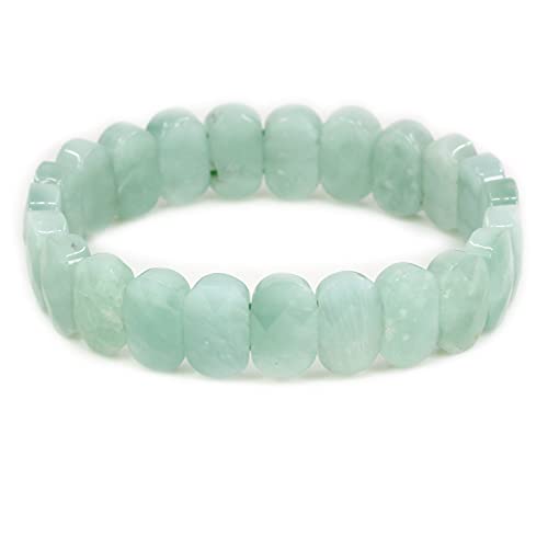 Keleny Semi Precious Stones 14mm Faceted Oval Beads Crystal Rock Elastic Bangle 7.5 Inch - color: Green Angelite
