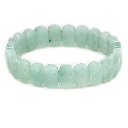 Keleny Semi Precious Stones 14mm Faceted Oval Beads Crystal Rock Elastic Bangle 7.5 Inch - color: Green Angelite