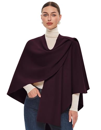 PULI Womens Large Cross Front Poncho Sweater Wrap Topper Knitted Elegant Shawls Cape for Fall Winter - color: Extra Warm Burgundy