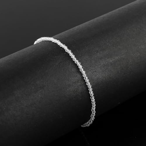 Natural Gemstone Beaded Bracelet, Microfaceted Crystals, Handmade Dainty Jewelry, Bohemian Plated Bracelet-Gift - style: Clear Quartz