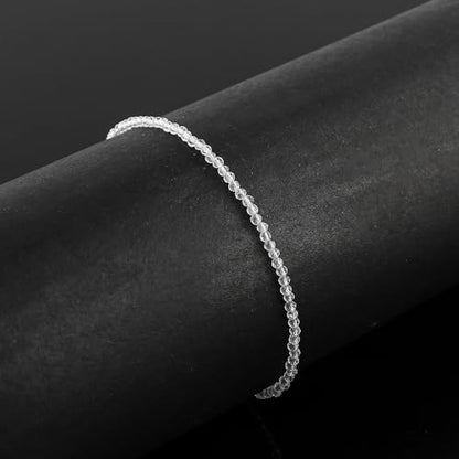 Natural Gemstone Beaded Bracelet, Microfaceted Crystals, Handmade Dainty Jewelry, Bohemian Plated Bracelet-Gift - style: Clear Quartz