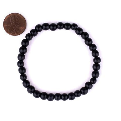 Wood Bead Bracelet - color: Black, size: Small Beads