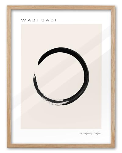 EcoHest Framed Wall Art Zen Buddhism Wabi Sabi Abstract Enso Symbol, 16x20 in OAK Wood Minimalist Japandi Ink Stroke Canvas Wall Art, Mindfulness Meditation Bedroom Set of 1 For Living Room - color: Framed Buddhism, size: 20"L x 16"W