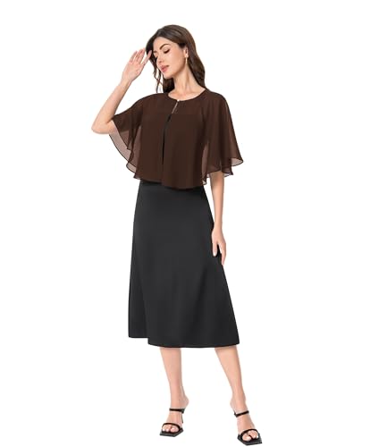 Baoqiya Capelets for women Chiffon Cape Soft Shawls and Wraps Wedding Capes 1920s flapper Cover Up - color: Brown