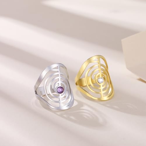 Dreamtimes Cho Ku Rei Reiki Ring Protection Healing Symbol Yoga Rings For Women Sacred Geometry Stainless Steel Energy Yoga Power Ring Sacred Geometry Amulet - color: Silver-P