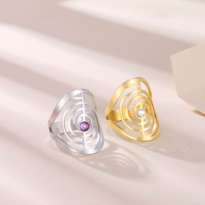Dreamtimes Cho Ku Rei Reiki Ring Protection Healing Symbol Yoga Rings For Women Sacred Geometry Stainless Steel Energy Yoga Power Ring Sacred Geometry Amulet - color: Silver-P