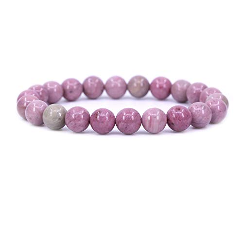 Keleny Gem Semi Precious Gemstones 8mm Natural Quartzite Stone Round Beads Crystal Stretch Bracelet 7 Inch Unisex - color: Pink Rhodonite