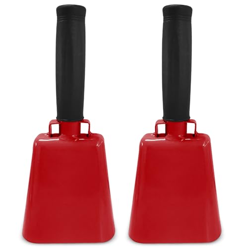 Deke Home - 2 Pack 7 Inch Steel Cowbells with Handle, Loud Noise Makers for Football, Sports, Parties, Competitions, School Spirit & Safety, Large Hand Bell for Cheering & Percussion Instrument - color: Red, size: 7 Inch