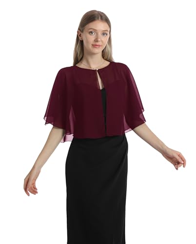 Chiffon Capelet Soft capes Shawls and Wraps for Evening Dress Wedding Cape 1920s shawl accessories for women - color: Burgundy