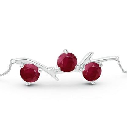 Angara - Women's Chain Bracelet in 14K Solid Gold/Platinum | Tree Branch Bracelet for Anniversary, Wedding, Birthday Gift | Round Sapphire | Ruby | Emerald | Diamond - size: 7 mm