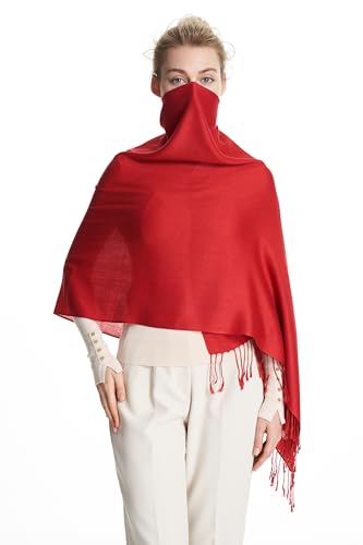 EURKEA Women's Scarf Pashmina Silky Soft Shawls Wraps Stole for Evening, Wedding and Gift - color: Rusty Red