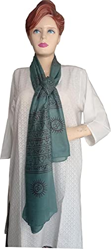 KVR Hindu Pooja Religious Cotton Indian prayer scarf with OM Krishna Ganesha Shiva Nataraja yoga spiritual auspicious prints - color: Green- Ganesha