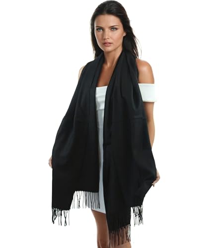 Ocomfly 100% Pashmina Scarf for Women - Premium Womens Scarves - Gift Boxed - Shawls or Wraps - Ultra Soft and Warm - color: Jet Black