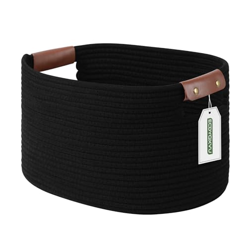 ECDYQXVU Cotton Rope Basket, Storage Baskets with Handle, 15x10x9 Inch Woven Basket for Shelves, Laundry, Towels, Clothes, Books (Black 1Pack) - color: Black-1Pack, size: 1 Pack