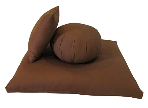 Kapok Zafu, Zabuton and Support Meditation Cushion Set (3pc) - color: Cinnamon