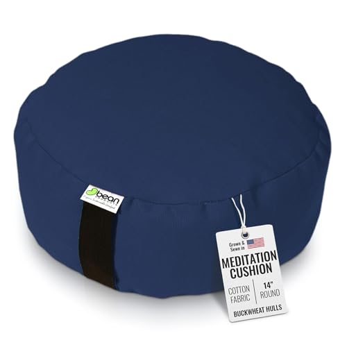 BEAN PRODUCTS Zafu Meditation Pillows for Sitting on Floor, Yoga Cushion, Cotton/Buckwheat fill Yoga Pillow, Zafu Meditation Cushion, Zen Kneeling Prayer Pad- MADE IN USA - 14" ROUND - NAVY - color: Navy, size: Round - 14"