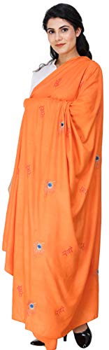 Exotic India Radhe Prayer Shawl with Embroidered Peacock Feather - PolyCotton - color: Orange Peel
