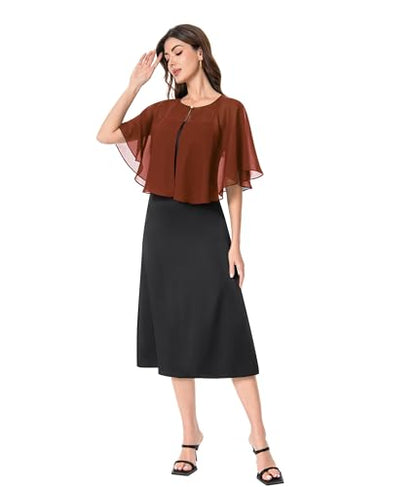 Baoqiya Capelets for women Chiffon Cape Soft Shawls and Wraps Wedding Capes 1920s flapper Cover Up - color: Caramel